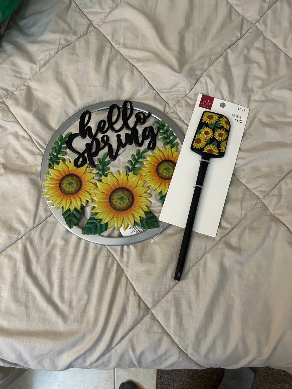 New Sunflower 'Hello Spring' Metal Wall Decor with Sunflower Spatula
